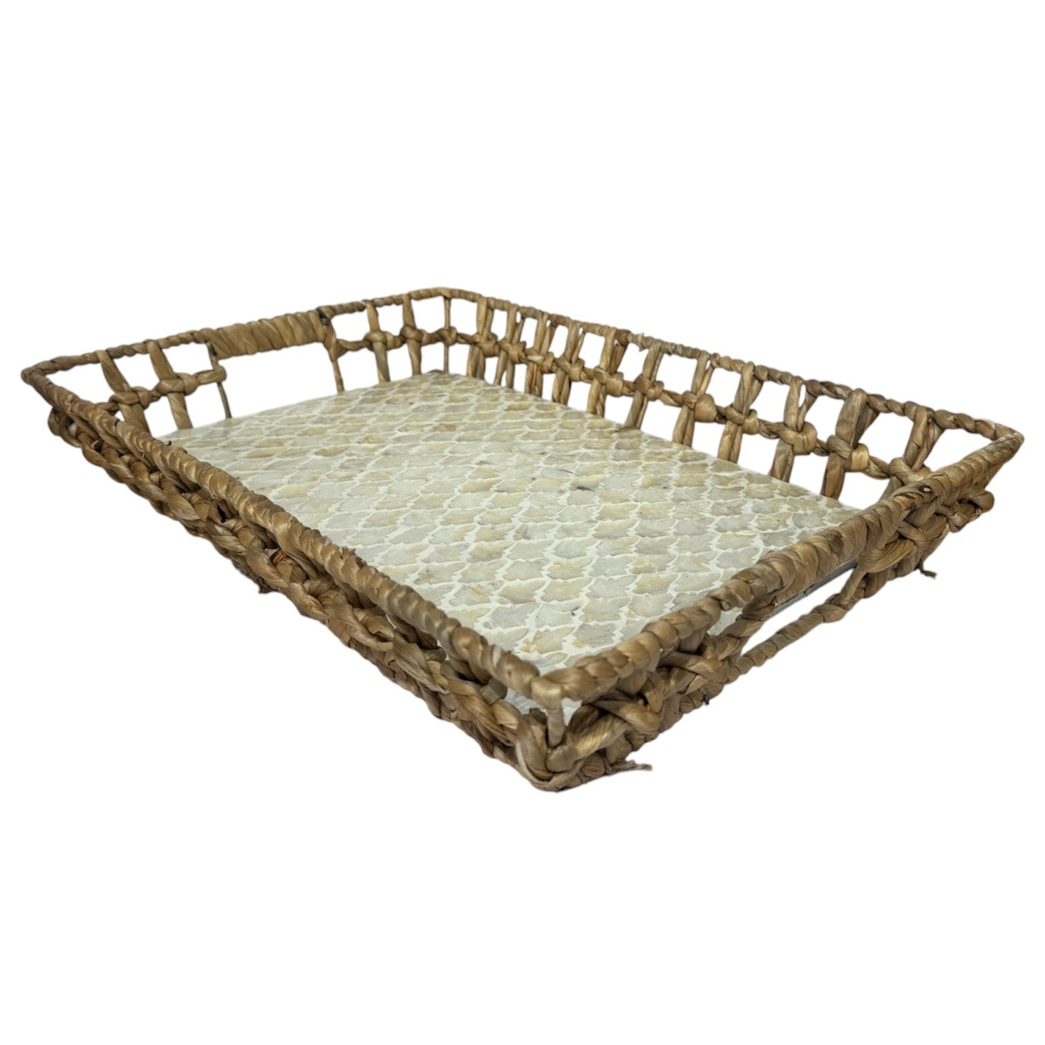 Capiz Tray Pearl Inlay and Seagrass Large