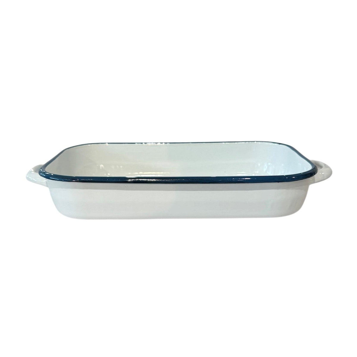 Baking Dish Enamel with Lid White with Blue Rim - 36cm