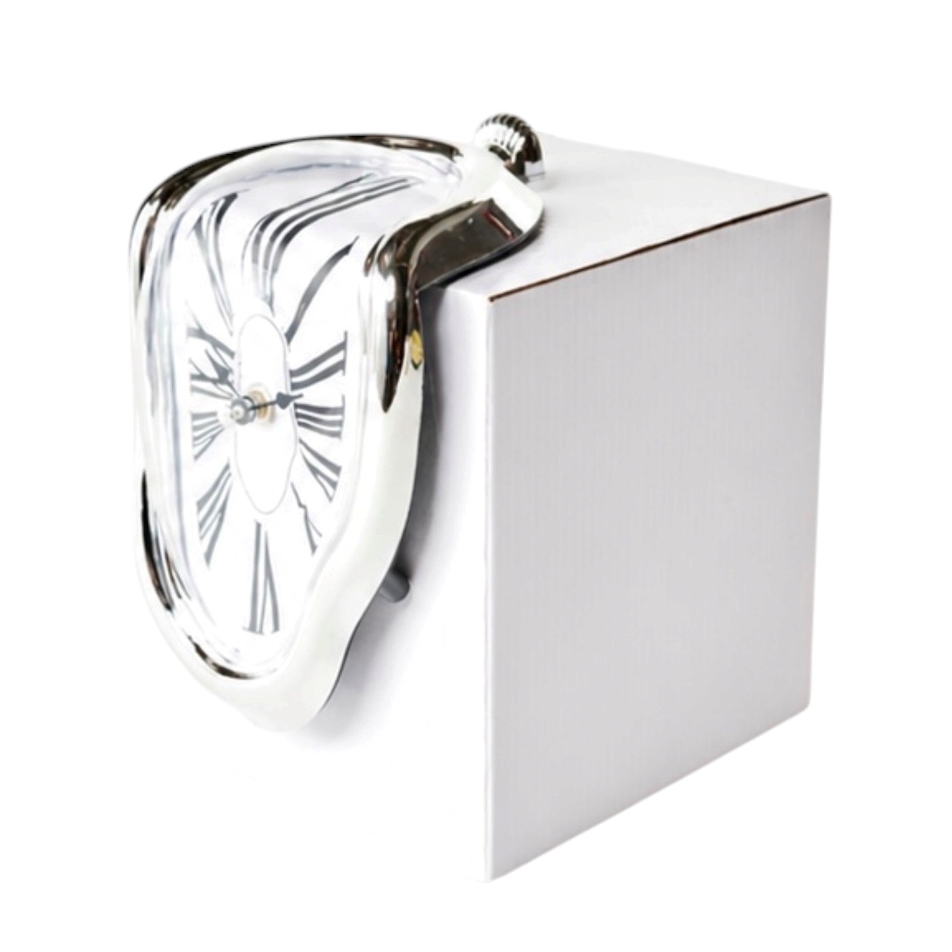Hanging Dali Melting Clock 20cm - Chrome & White