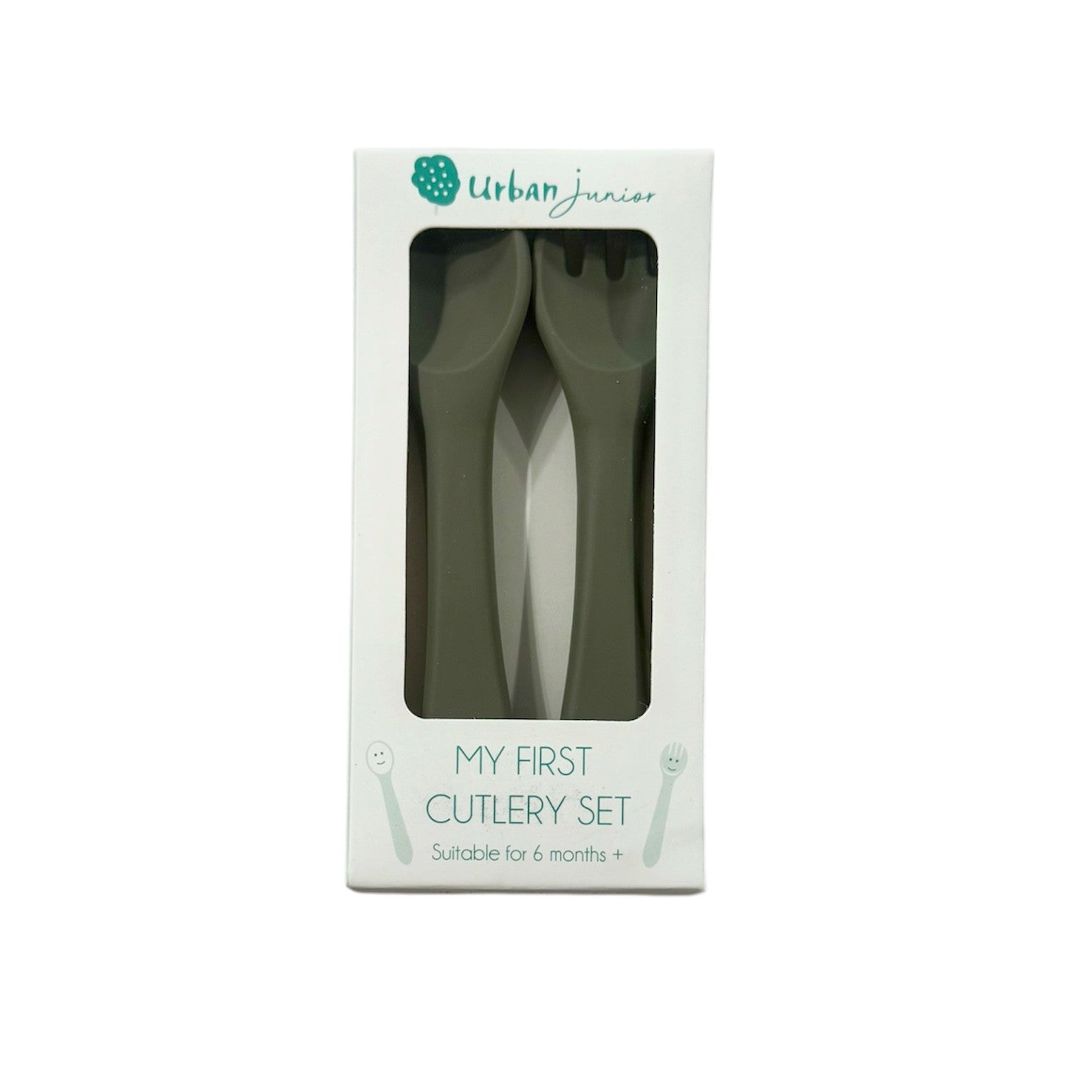 Silicone My First Cutlery 2 Piece Set Green Grey