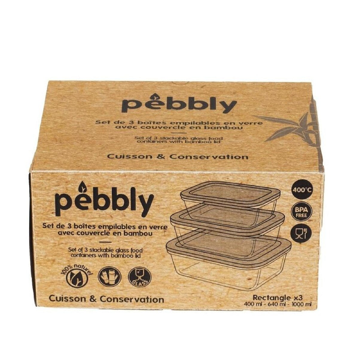 Pebbly Glass Container Set of 3