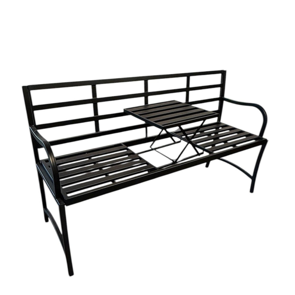 Lucinda 3-Seater Garden Bench Seat with Built in Table Black