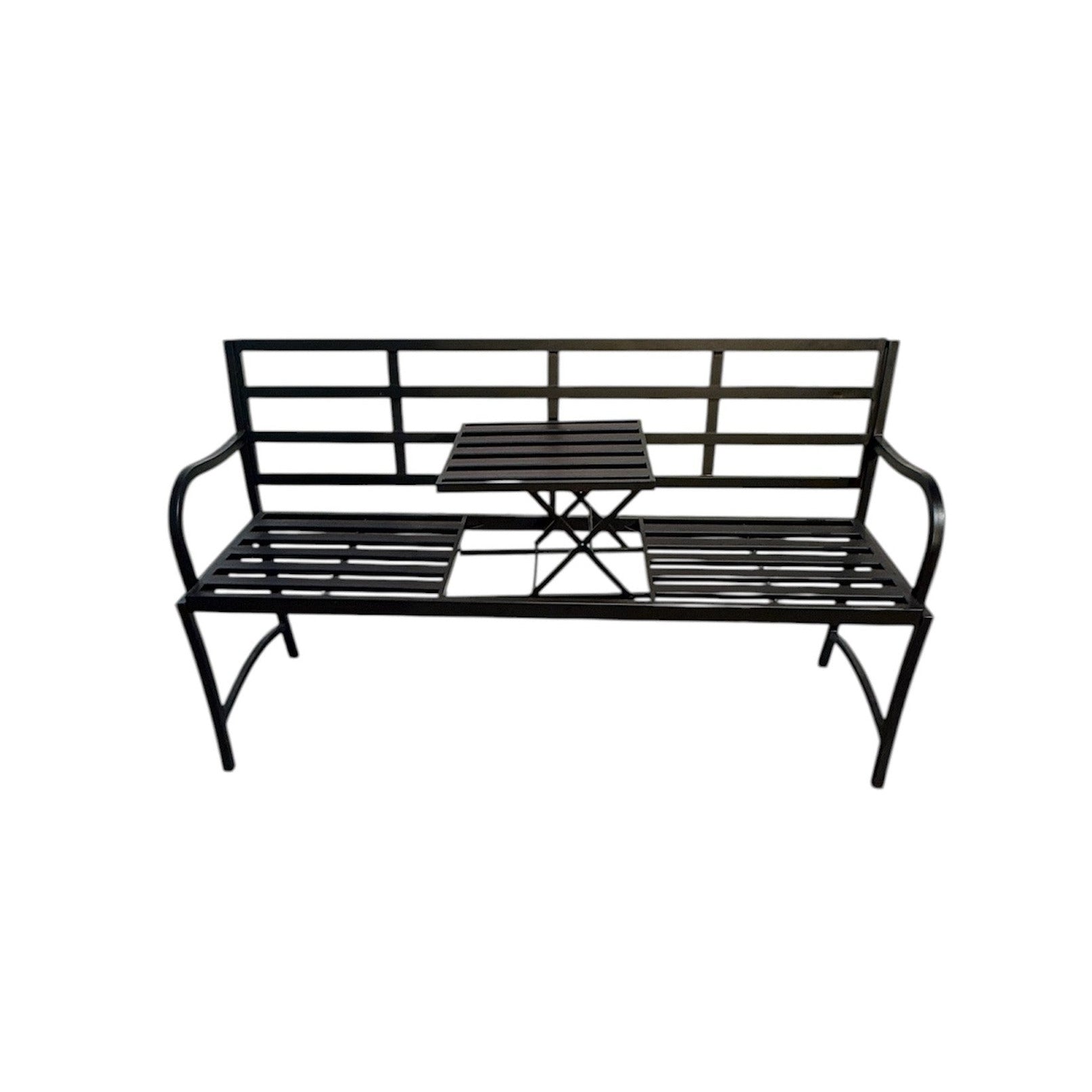 Lucinda 3-Seater Garden Bench Seat with Built in Table Black