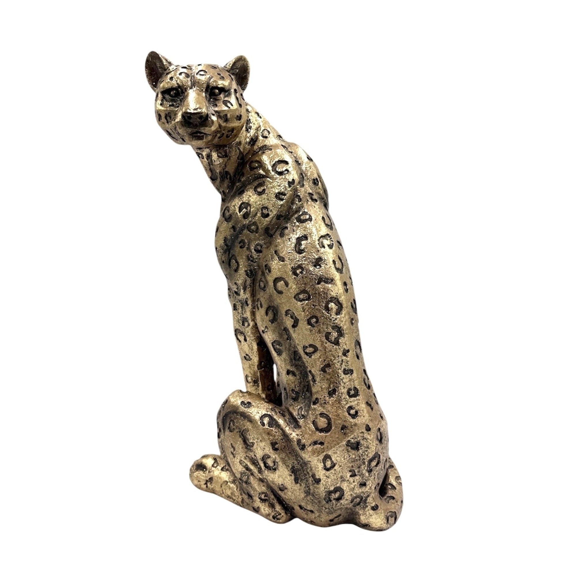 Iona Cheetah Sitting Resin Statue Gold