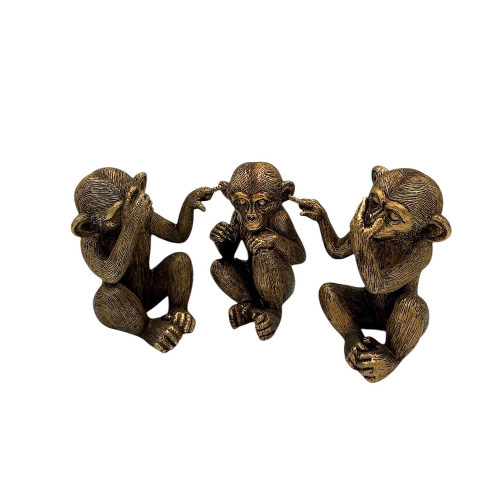Havana Resin Gold Monkey 3 Piece Monkey Statue