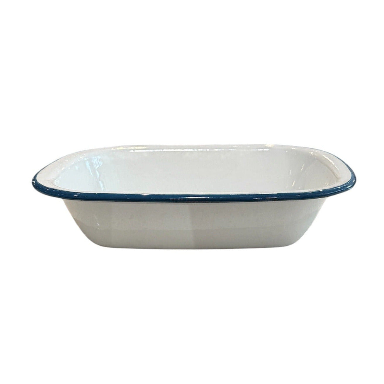 Pie Dish Enamel White with Blue Rim 25cm