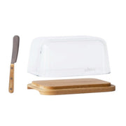 Pebbly Glass & Bamboo Butter Dish and Butter Knife