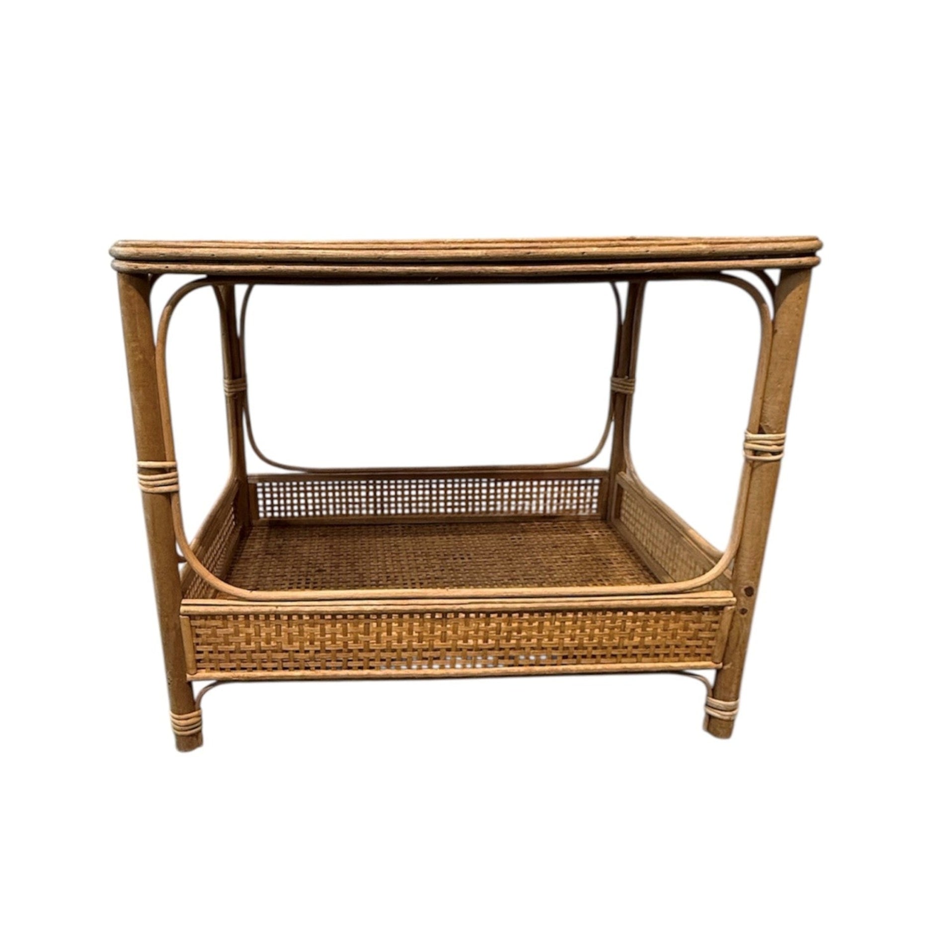 Holt Bamboo Rattan Side Table with Shelf