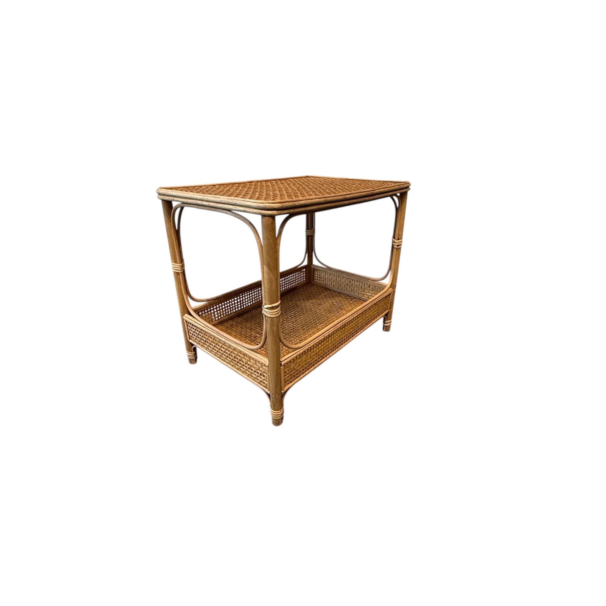 Holt Bamboo Rattan Side Table with Shelf