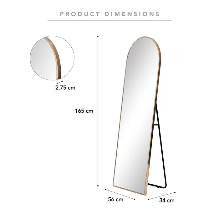 Ora Arch Mirror Free Standing Full Length 165cm Gold
