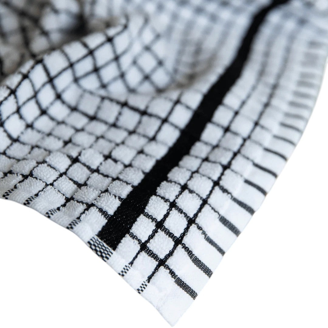 Cotton Check Absorbent Tea Towels Black Pack of 4