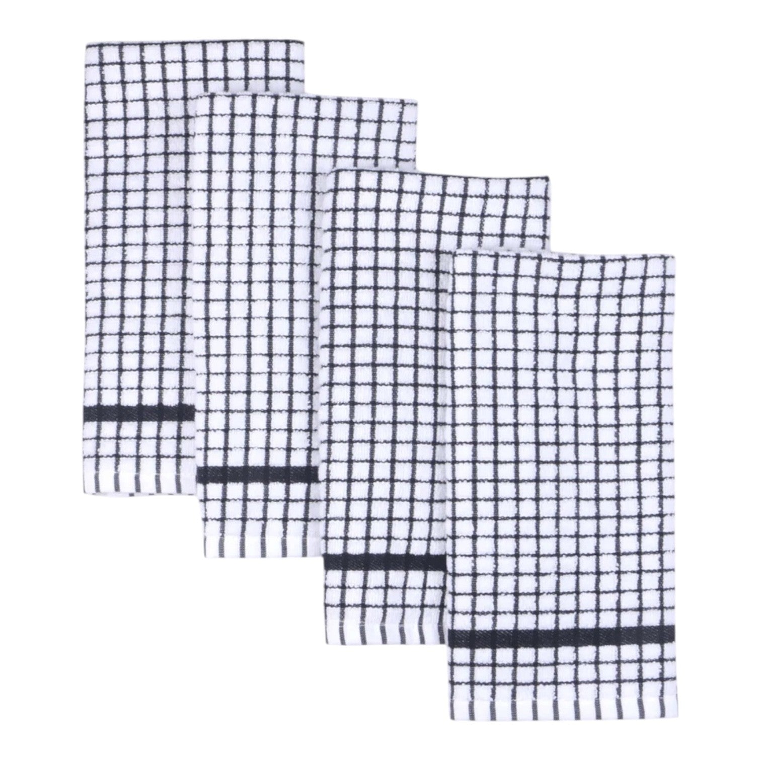 Cotton Check Absorbent Tea Towels Black Pack of 4
