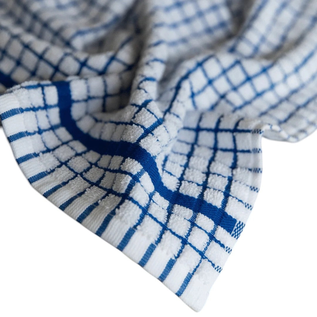 Cotton Check Absorbent Tea Towels Blue Pack of 4