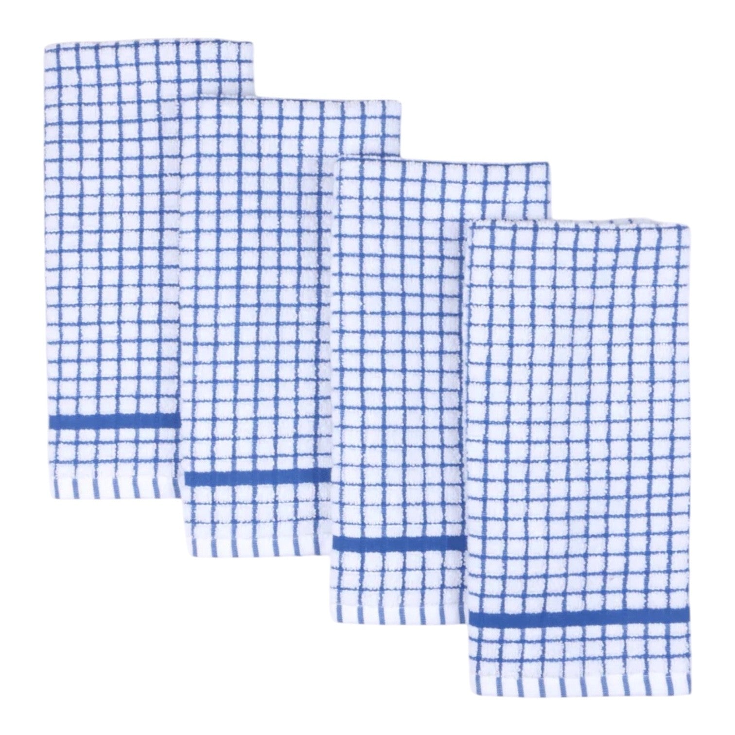 Cotton Check Absorbent Tea Towels Blue Pack of 4