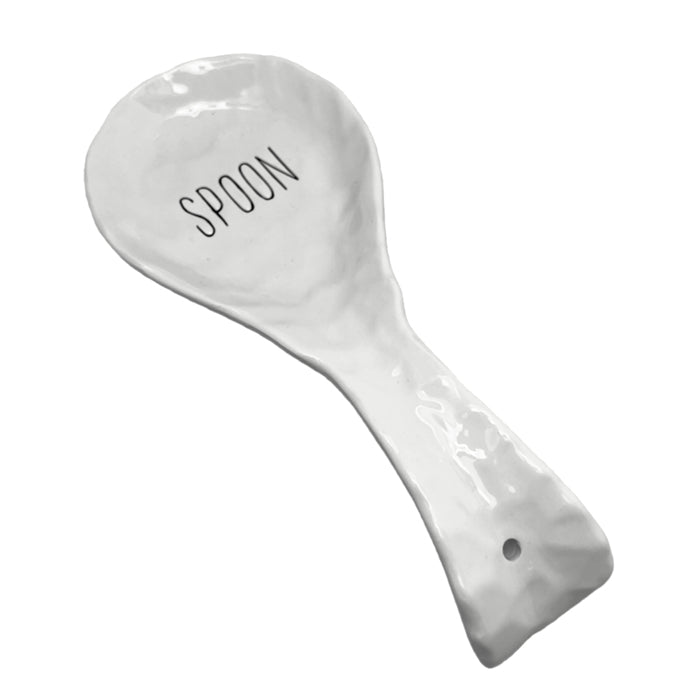 Spade White Ceramic Spoon Rest